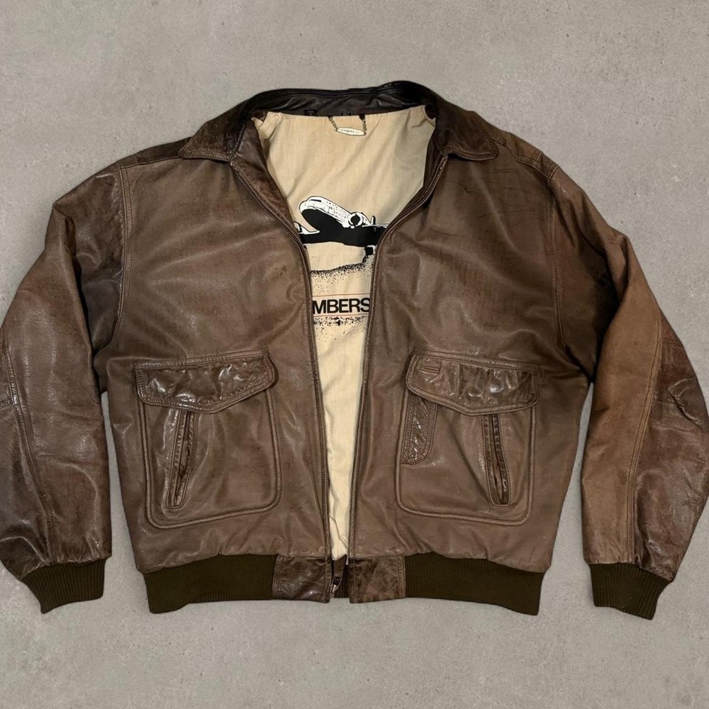 Vintage Members Only Leather Jacket XL Brown Distressed Patina Y2K Bomber